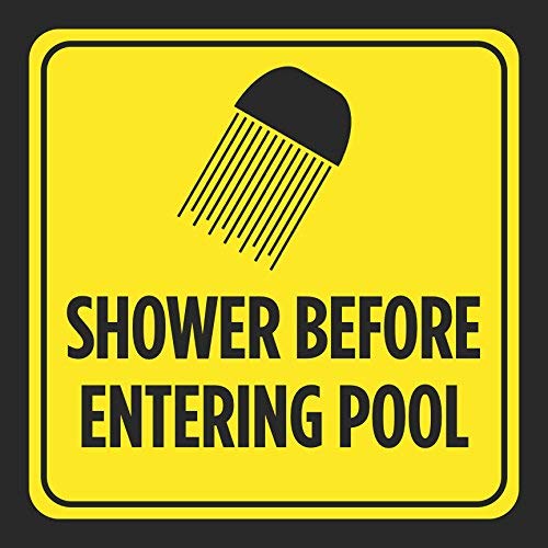 Shower Before Entering Pool Picture Print Yellow Black Caution Notice Swimming Pools Hot Tub Safety Signs, 12x12