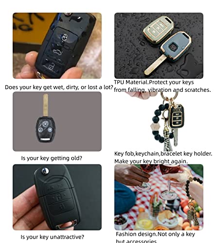 Key Fob Cover Case Fit For Honda Accord Civic Cr-V Hr-V Soft Tpu Remote Holder Skin Protector ,Bling Key Chain Bracelet Silicone Bead Portable Car Keys Ring Holder Bangle Chains Tassel #TOP5