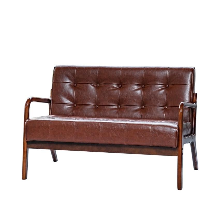KIBONCY Mid-Century Modern Loveseat, Sofa Couch with Comfy Armrest Upholstered Solid Faux Leather 2-Seat Wood Armchair Living Room/Outdoor(2,102x60x71cm)