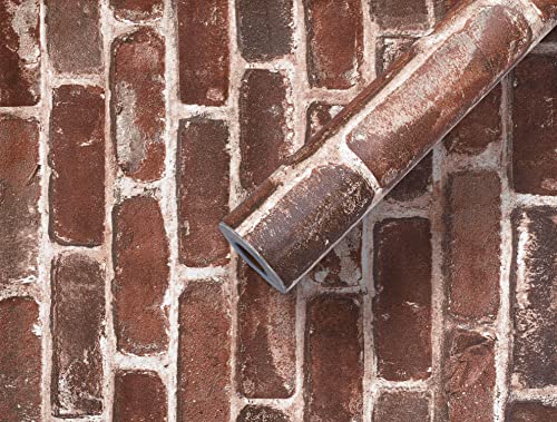 Akywall Distressed Brick Wallpaper Peel And Stick Realistic Red Textured Rock Stone Self Adhesive Contact Paper Embossed Vintage Removable Vinyl Wall Paper Faux Brick Look Wall Covering 118Inch #TOP4