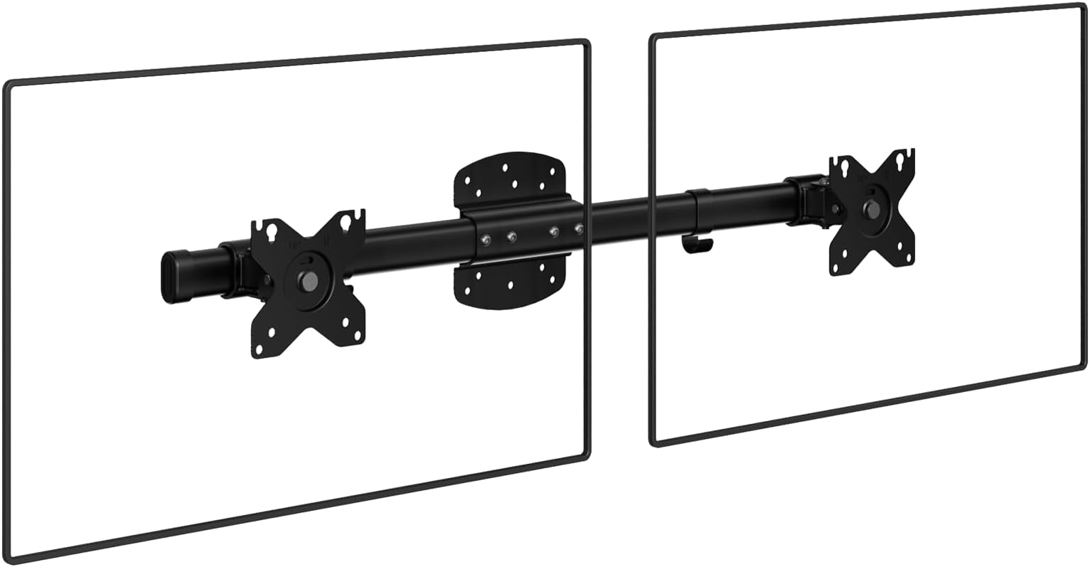 WALI Dual Monitor Wall Mount, Single to Double Monitor Bracket Adapter, Horizontal Assembly Arm for 2 Screen up to 27 inch, Holds Up to 10 kg per Arm, Black (012ARM)