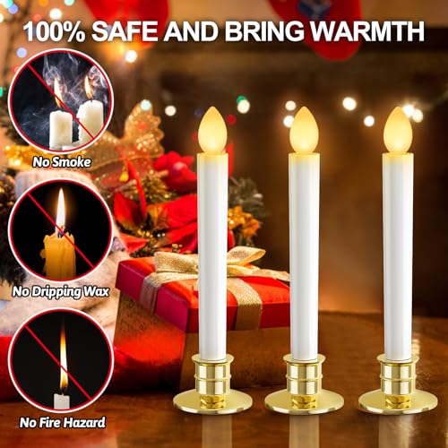 OCATO Christmas Window Candles Lights: 10 Pack Flameless Candles Battery Operated Candles with Remote Control Timer Christmas Decorations Taper LED Candle Gold Holders for Window Decor Party Table Top by OCATO - Image 3