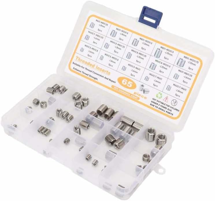 65PCS Threaded Insert Assortment Kit 303 Stainless Steel Thread Repair Sleeves Reducing Nuts