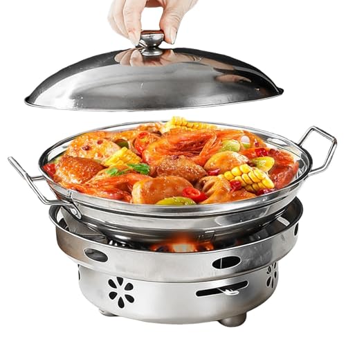 Camping Cookware Set,with Pot Lid Portable Cooker | Stainless Steel Alcohol Stove Hot Pot Set | For Kitchen Outdoor Backpacking 