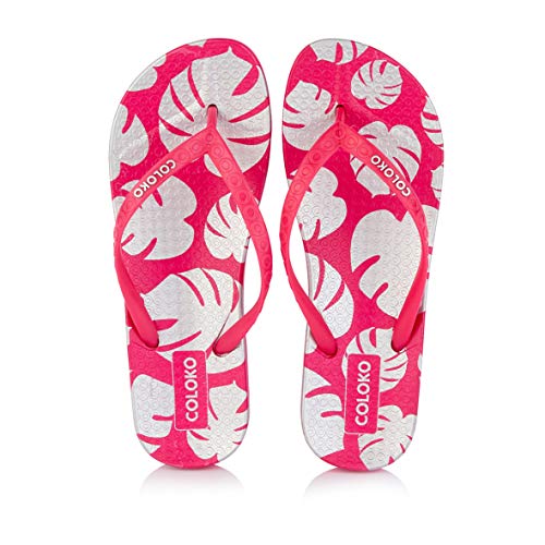 Tongs anatomiques Coloko Ixora rose motif feuilles chaussures été 37 EU