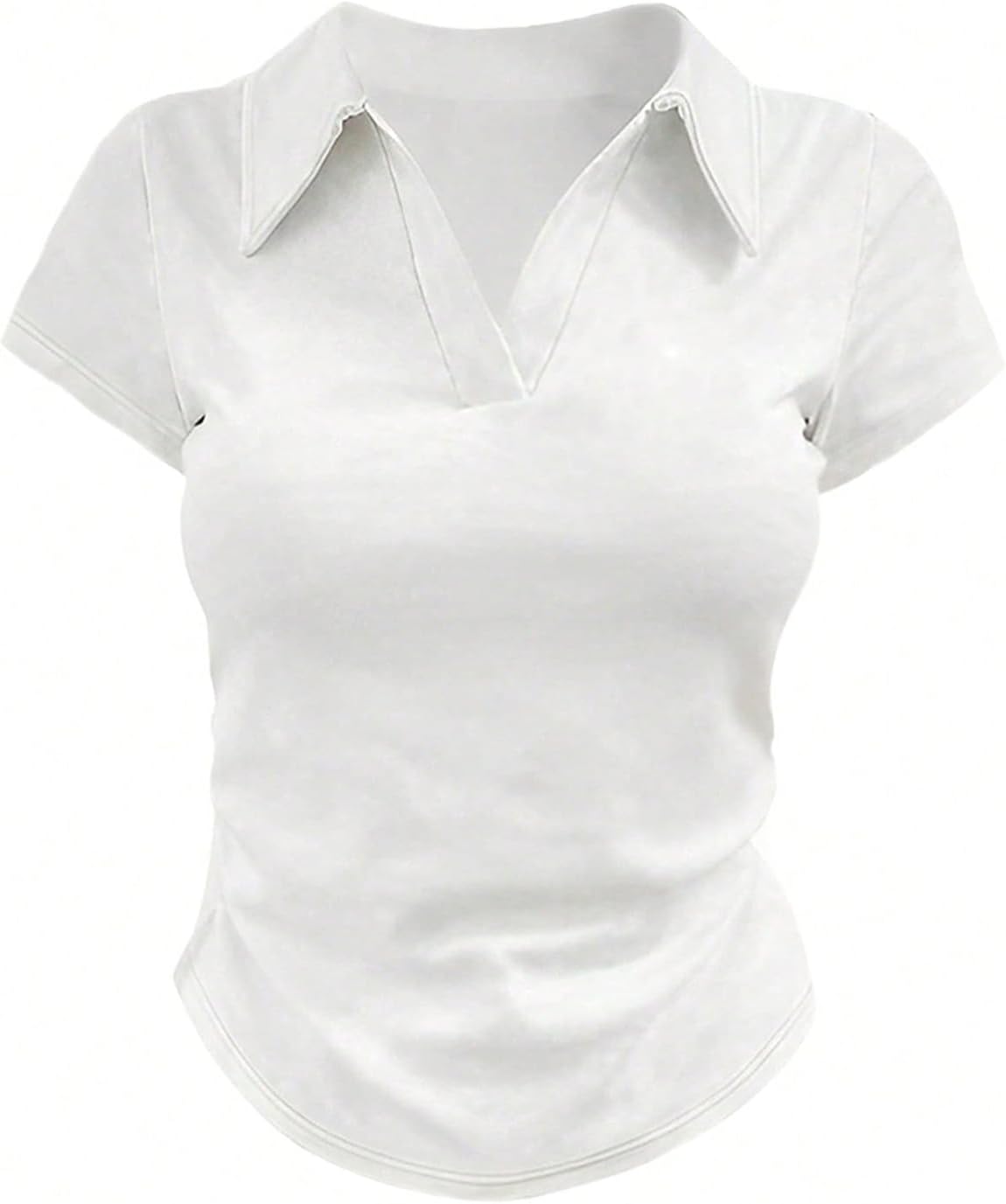 SOLY HUX Women's Collared V Neck T Shirts 3 Packs Slim Fitted Crop Tees Short Sleeve Tops - Image 3