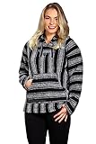 Classic Mexican Baja Hoodie Pullover Poncho (Black & White XL)
