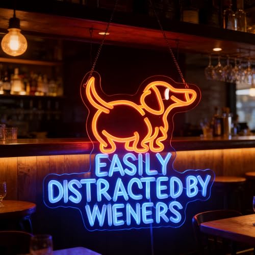 Image of Easily Distracted Neon Sign, Wiener Dog Neon Light, Dachshund Led Signs, Dachshund Decor for Home Decor,Game Room Wall Art Decor,Gift For Dog Lover, Christmas Birthday Gifts