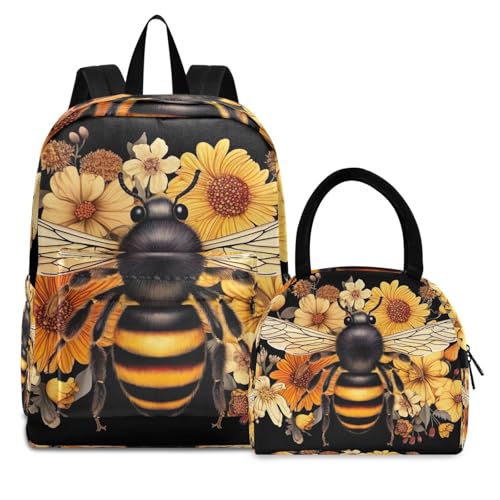 Sac à déjeuner pour l'école : le set étanche motif fleurs pour enfants