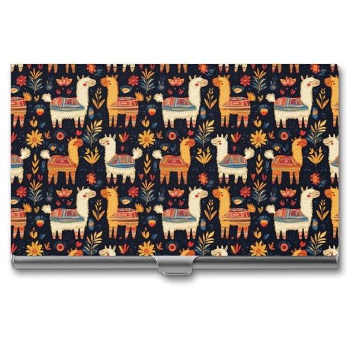 DULAHR Alpaca Ethnic Business Card Holder Pocket Business Card Case Metal Case Name Card Holder Men Women