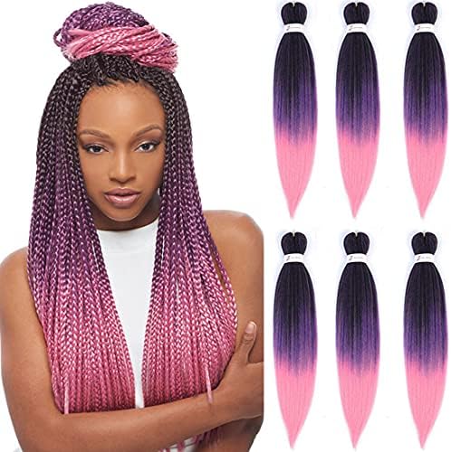 Pre-stretched Braiding Hair Ombre Brown 26 inch 6 Packs Professional Kanekalon Synthetic Fiber Itch Free Crochet EZ Braids Yaki Texture Knotless Braiding Hair Extensions (1B/30/27)