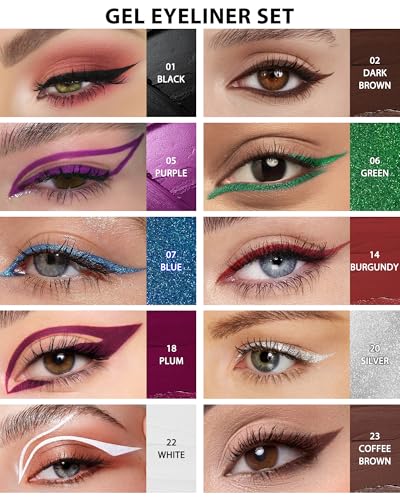 Set 5 Piezas Gel Eyeliner Lápices Waterproof Negro Marrón Burdeos miniatura 6