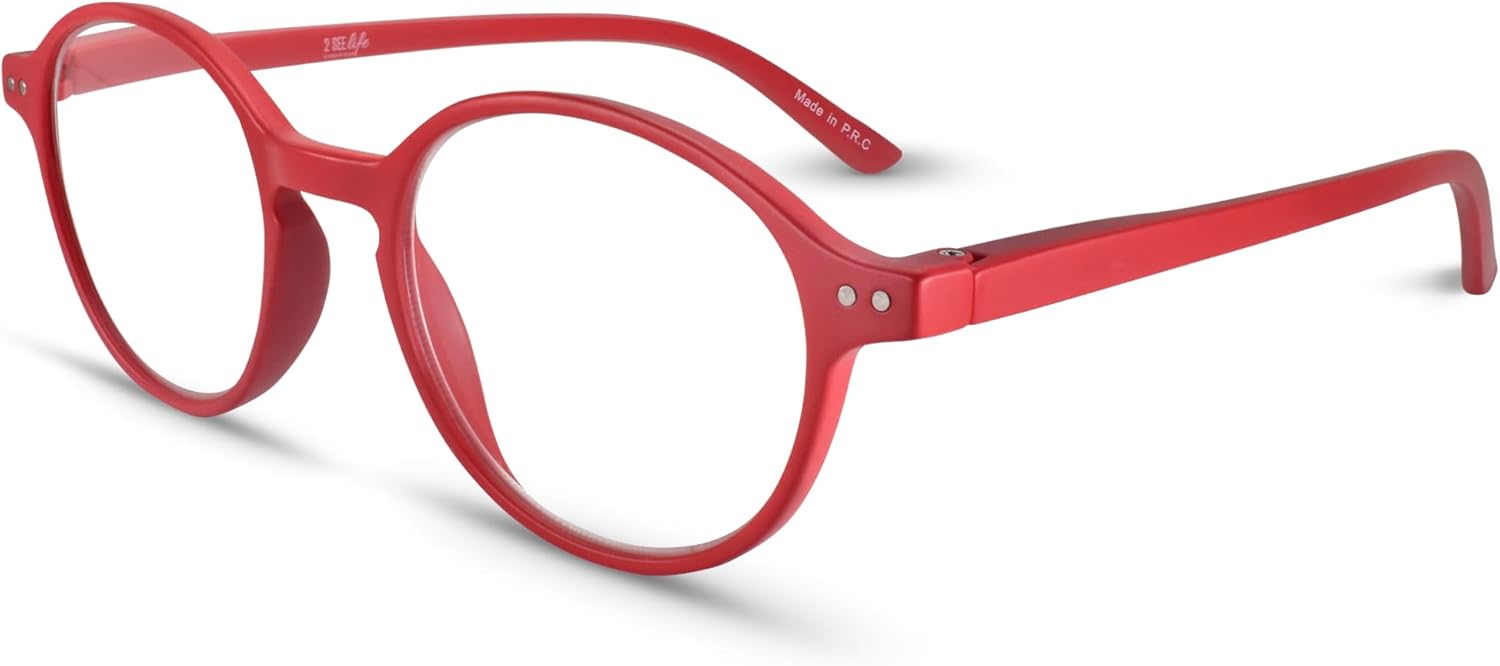 2SeeLife Red Retro Round Reading Glasses for Women with Trendy Look and Clear Vision - Sturdy & Durable Readers for Women - Flexible for all Face Shapes High End Reading Glasses - Reading Glasses 3.0 Red 3.0 x