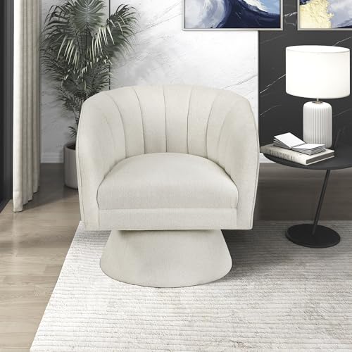 Lexicon Swivel Accent Chair, Boucle Fabric Upholstered Barrel Chair, Channel Stitched Details, Hidden Metal Swivel Seating for Living Room/Office/Apartment, Beige by Lexicon - Image 5