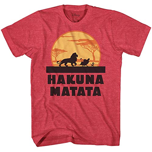 Disney Lion King Hakuna Matata Pumbaa Timon Africa Simba Mufasa Disneyland World Tee Adult Graphic T-Shirt Apparel (Medium, Red Heather)