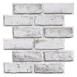 COMSTICKC 3D White Brick Wall Panels Peel and Stick, 10 Pcs 12"X12" Lightweight Thin PVC Decorative Wall Tiles Self Adhesive Fake Brick for Quick DIY Wall Decor, Paintable, Whitewash