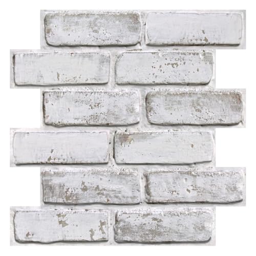 COMSTICKC Paneles de Pared 3D Autoadhesivos Ladrillo Encalar, 10 Piezas, 30 x 30 cm, Autoadhesivos PVC 3D Decorativo Panel de Pared de Ladrillo para Salón Oficina Cocina Decoración de pared interior