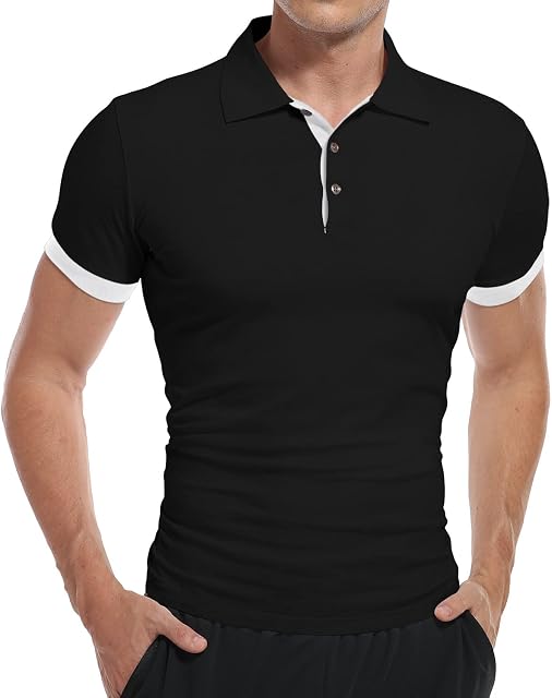 KUYIGO Men's Long&Short Sleeve Polo Shirts Cotton Summer Tops Slim Fit Solid Color Basic Golf Tennis Sport Polo Shirts S-XXL