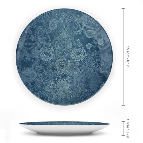 Plato decorativo de cerámica azul floral hueso 6 pulgadas miniatura 2
