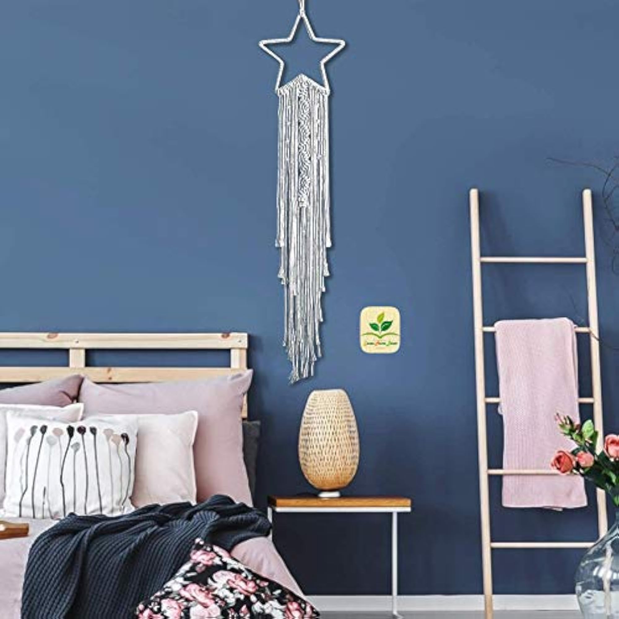 (Star & Moon) Macrame Wall Hanging Dream Catcher with LED Light String