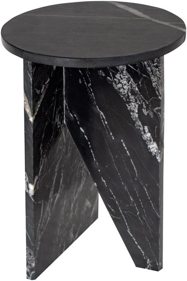 Pemberly Row Contemporary Round Solid Marble Accent Table, 14 in Diameter, Black Finish, Sculptural Design, Versatile End Table or Nightstand, 20 in Height, No Assembly Required
