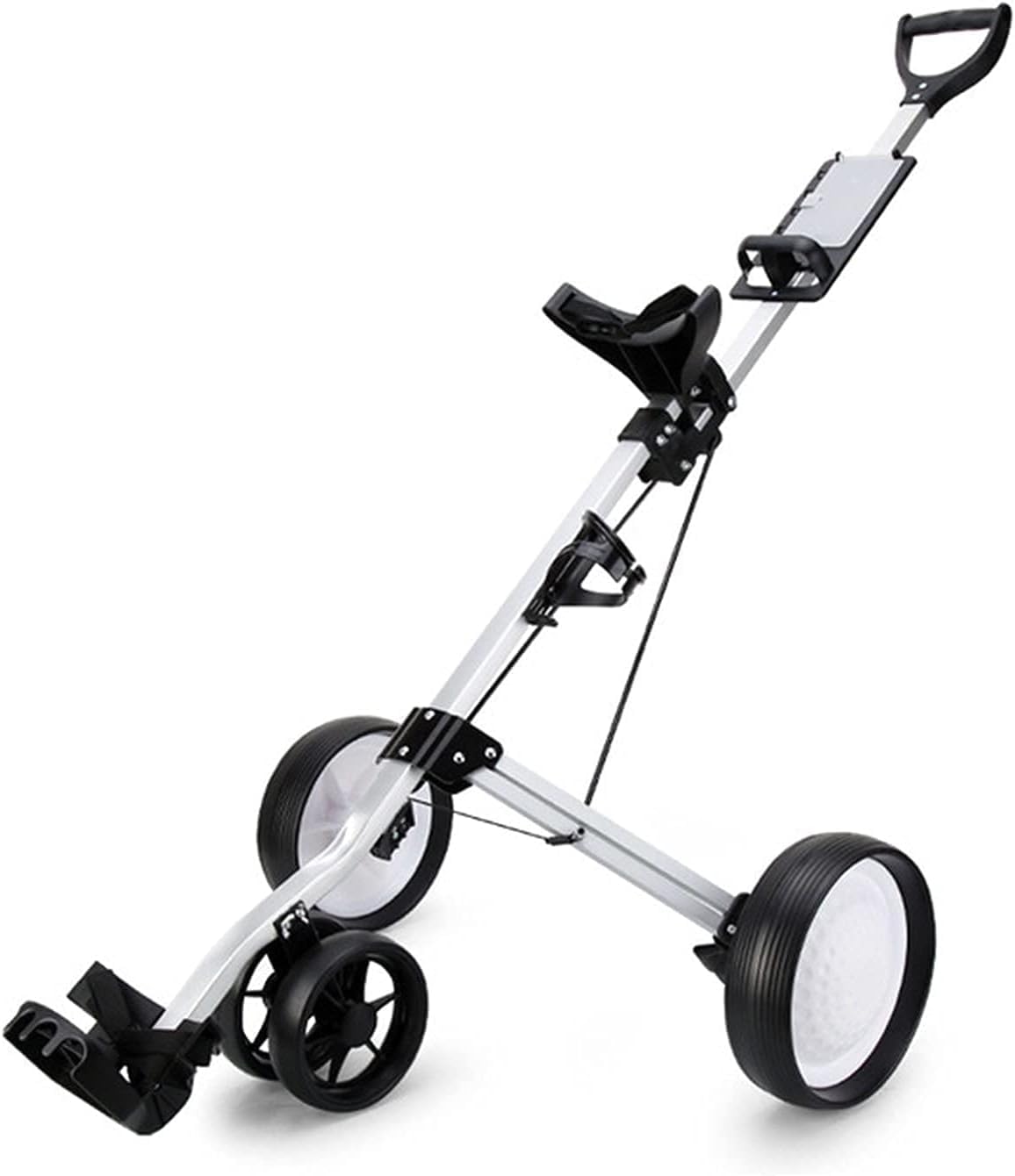 Carrello da golf pieghevole a 4 ruote, carrello da golf a mano, carrello da golf leggero, facile da aprire e chiudere (bianco)