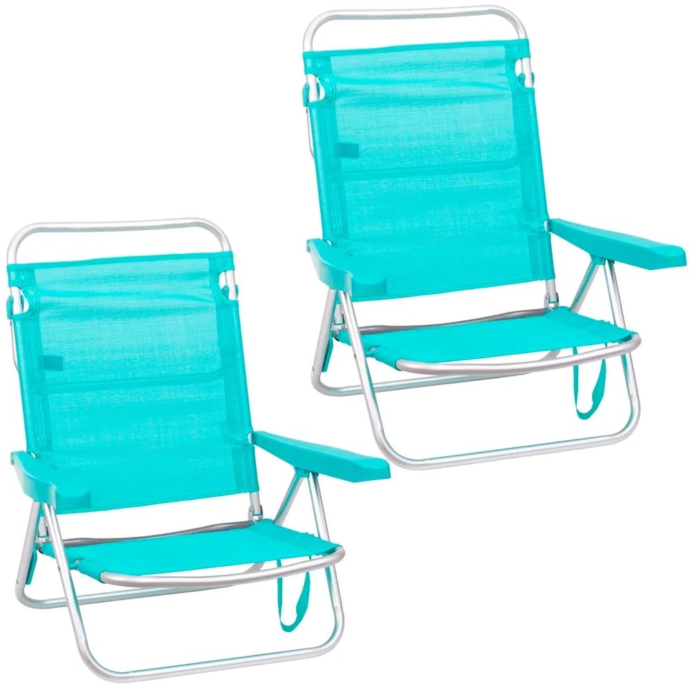 Creaciones Llopis Pack 2 Sillas de Playa Bajas Plegables Reclinables y Convertibles en Tumbona Modelos (Aguamarina)