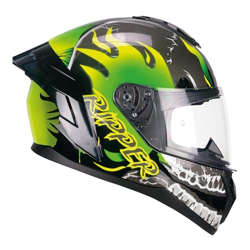CGM Casco full face, 330R RIOT RIPPER Nero Verde Giallo fluo, M (57-58cm)