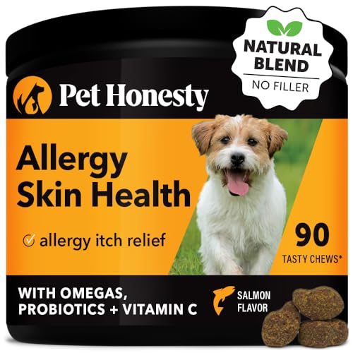 Pet Honesty Allergy Skin Health – Allergy Itch Relief, Fish Oil for Dogs, Probiotics for Healthy Skin, Shiny Coats, Helps Reduce Normal Shedding, Soft Chews for Healthy Skin & Coat – 90 Ct (Salmon)