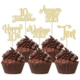 30Pcs Vintage 2013 Cupcake Toppers Glitter Happy 10th Birthday 10 Fabulous Cupcake Picks Cheers to 1