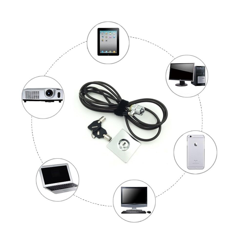 Antifurto per computer portatile, con cavo di sicurezza adesivo 3M resistente, lunghezza cavo: 2 m con 2 chiavi, per portatile / tablet / telefono