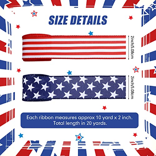 2 Rolls 20 Yard Red White And Blue Ribbon Patriotic Star And Striped Wired Ribbon Royal Blue Usa Ribbon Diy Crafts For 4Th Of July, Independence Day, Memorial Day (Red, Beige, White, Blue, 2 Inch) #TOP1