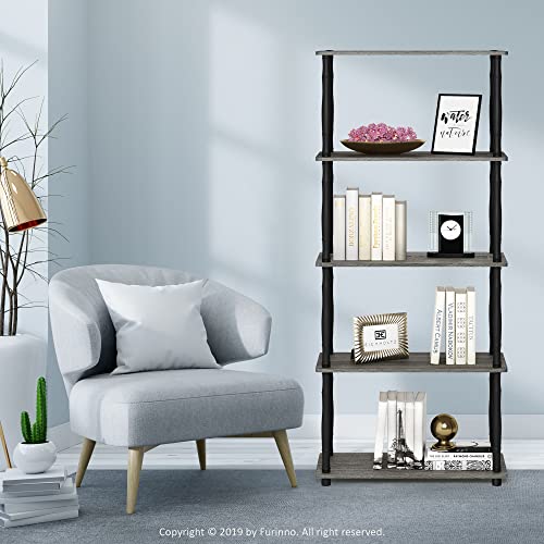 Image of Furinno TURN-S-TUBE Storage Shelves, 5-Tier Book Shelf, Corner Shelf, Toolless Open Shelves, Classic Tubes, for Organization and Storage, Living Room, Garage, Home Office, French Oak