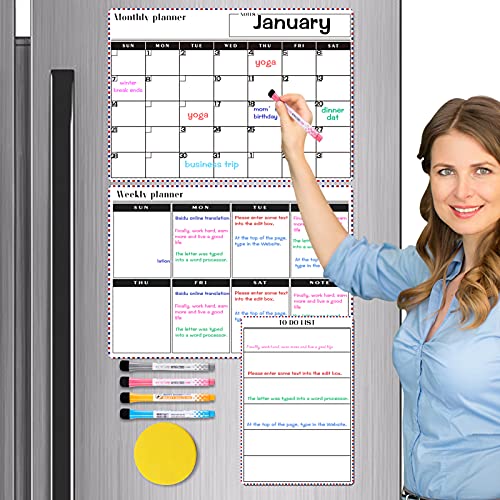 3 Sets Dry Erase Calendar Whiteboard, Magnetic Calendars for Refrigerator Monthly, Weekly, Daily Fridge Notepad, Erasable Magnet Family Calendars White Board for Wall 2021, 4 Fine Markers and 1 Eraser