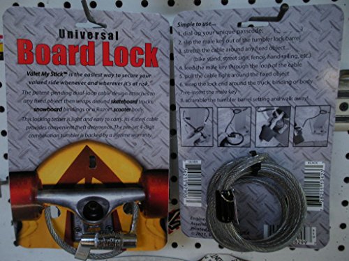 Valet My Stick Skateboard Snowboard Razor RipStik Scooter Combination Cable Lock (Red - preset Combo)