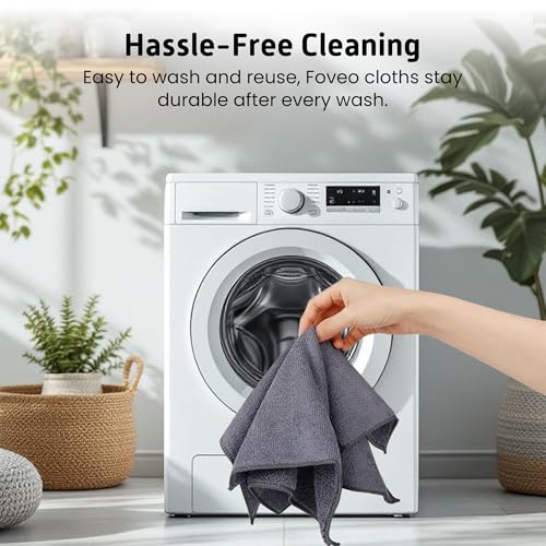 Image of FOVEO Microfiber Cloth 350 GSM - 40x40 cm, (Grey) | Ultra-Soft, Lint-Free & Streak-Free Towels for Car, Bike, Interior & Exterior Detailing, Polishing & Washing (Pack of 5)