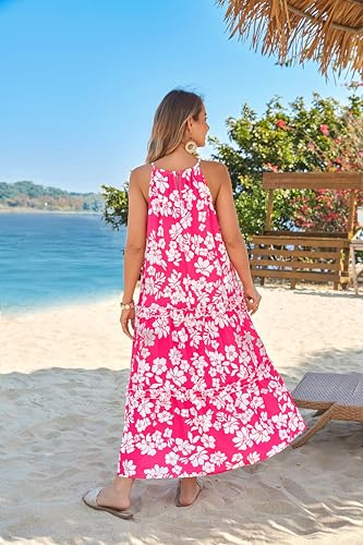 Image of GRACE KARIN 2026 Women's Floral Halter Maxi Dress Boho Summer Beach Sundress with Tiered Ruffle Skirt