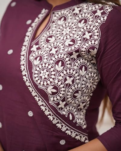 Image of FABNEX Kurta Set for Women | Women Kurta Pant Set |Cotton Blend Embroidered Regular Women Kurti Set (K-34-38)