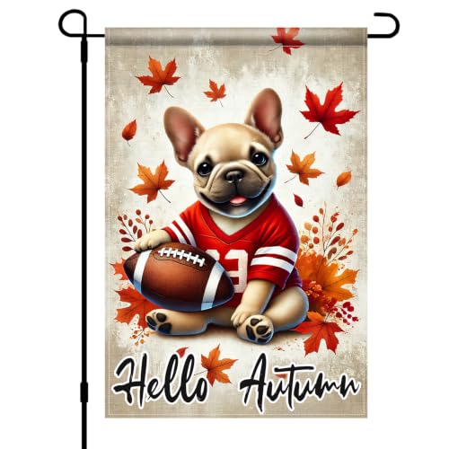 Image of BlissYard Fall Garden Flag 12x18 Inch Bulldog Football Hello Autumn Decor | Double sided polyester, fall bulldog football design, Thanksgiving decorations for yard and seasonal outdoor display