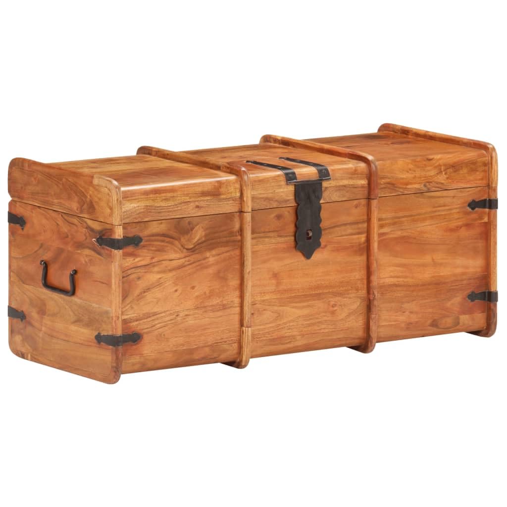 Baúl de madera maciza de acacia 90 x 40 x 40 cm con tapa con cerradura y asas laterales como banco y espacio de almacenamiento para dormitorio, salón, pasillo, rústico, vintage