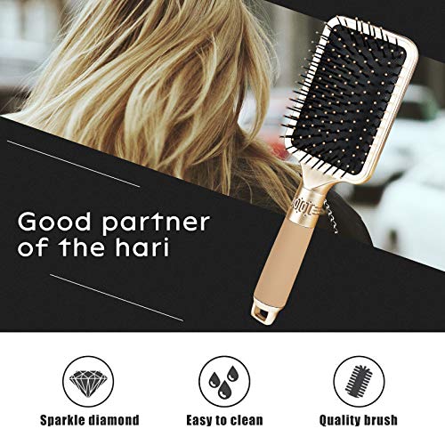 Hair Brush Detangles Instantly Removing Tangles, Knots, Fly Aways Exceptional Wig Brush For Hair Wraps & Weave Management Handmade Luxury Bling Crystal Paddle Brush Cute Rhinestone (Rose Gold) #TOP6