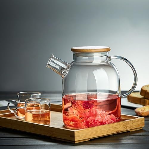 APACALI 1 Stück Glasteekanne, 1800ML Teekanne mit Siebeinsatz, Teekanne Glas mit Holzdeckel, Transparente Teekannen Herdplattensichere für lose Blätter und blühenden Tee