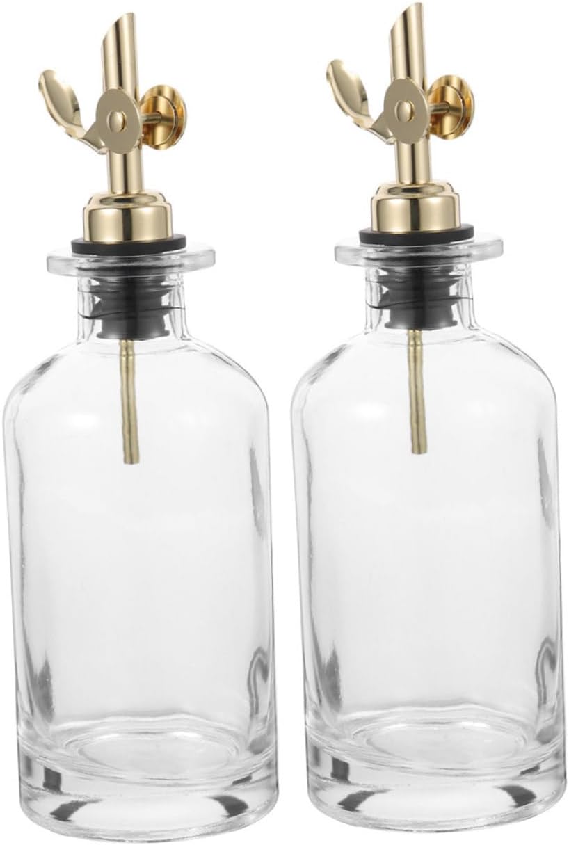 KICHOUSE Automatic Flap Glass Oil Dispenser Bottle 500ml, Kitchen Soy Sauce and Vinegar Container Set of 2 with Oil Control Function, Gold Cooking Condiment Bottles with Foam Paper Box