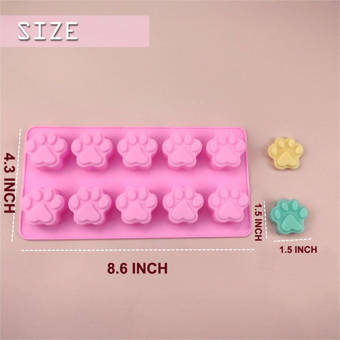 WELLYUK Silicone Mold Ice Tray Dog Mini Cat Paw Print Animal Cupcake Cute Muffin Baking Cup Cake Chocolate Soap Candy Candle Pink