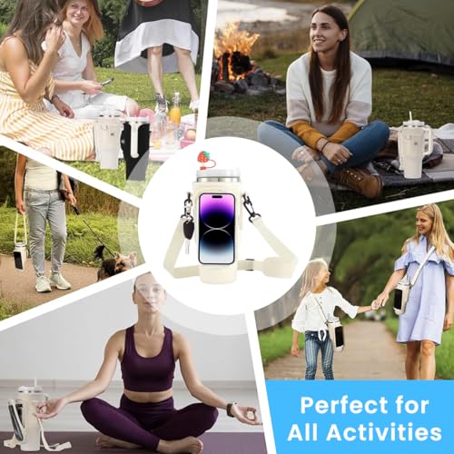 Image of HASTHIP Carry Bag for 40Oz Tumbler Cup Travel Tumbler Cup Bottle Sleeve with Touch Screen Phone Pouch & Removable Shoulder Strap Stylish Protective Drinkware Carry Bag for Stanley Cup 40Oz