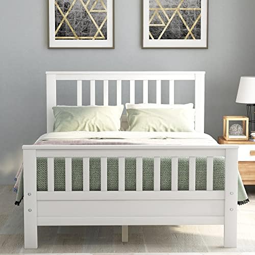 Tensun Full Size Pine Wood Platform Bed with Headboard and Footboard,No Box Spring Needed/Easy Assembly,White