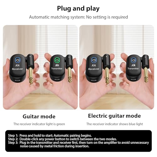 Sistema inalámbrico para guitarra 2.4G, transmisor y receptor recargable portátil con conector giratorio de 90 grados Plug and Play para guitarra eléctrica/acústica, bajo y violines miniatura 6