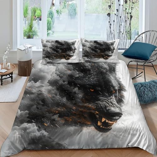 Housse de couette loup 200x200 avec 2 taies d'oreiller