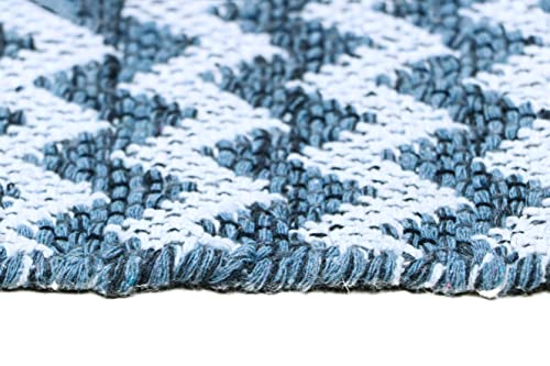 Image of The Home Talk Zig Zag Cotton Area Rug - Carpets Suitable for Living Room, Bedroom, Dining Room, Home Decor - Handcrafted Traditional Rectangular Rugs - Non-Skid | 4' X 6' - Ash Blue |