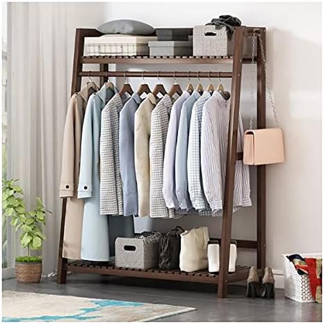 KARMIO Wooden Clothing Rack for Hanging Clothes Free Standing Wardrobe Closet Garment Rack with Shelves for Bedroom,Entryway and Living Room (Color : Walnut, Size : 120 * 38.5 * 144cm)
